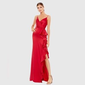 Mac Duggal 67815 NWT Satin Ruffled Asymmetrical Gown
